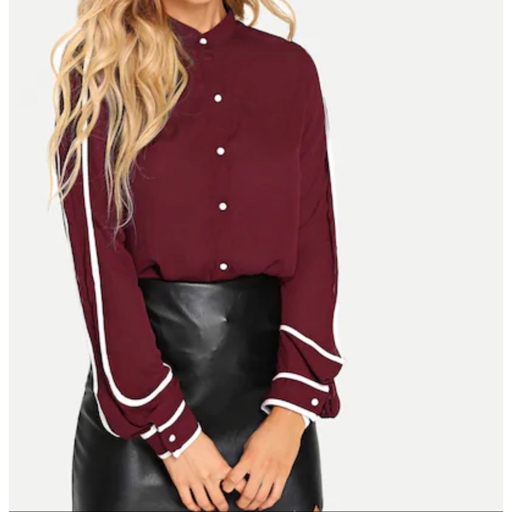 Bishop Sleeve Semi Sheer Button Up Blouse